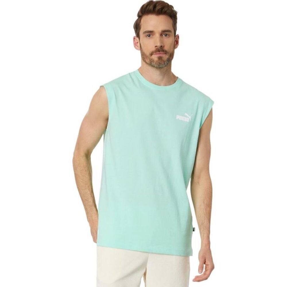 Puma Men's Ess Logo Graphic Sleeveless T-Shirt top Mint-XL - Picture 1 of 11